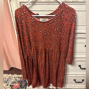 Leopard Print Midi Long Sleeve Dress
